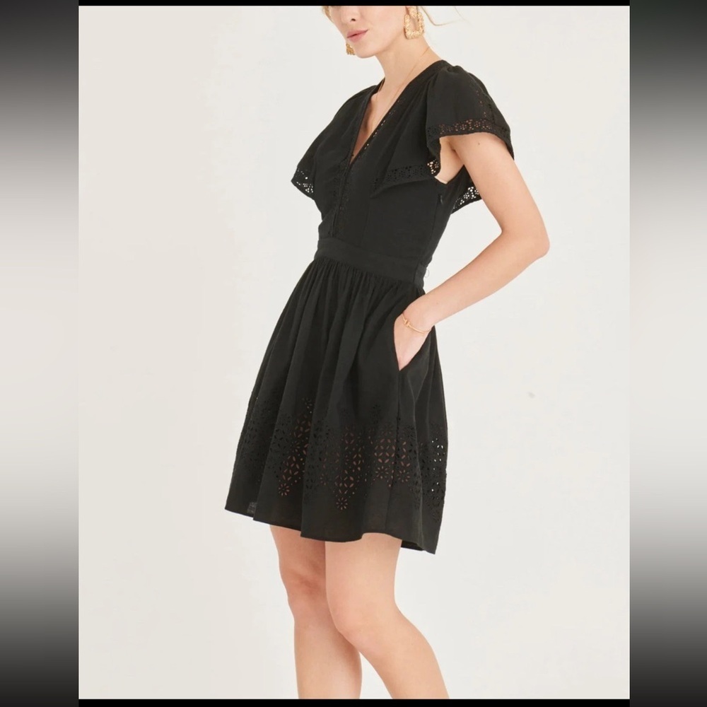 NWT Secret Mission Lorelei Black Mini Dress M Eyelet Flutter Sleeve Cocktail